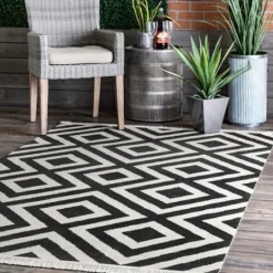 Kirkland's Home Rain Diamond Fringe Indoor/Outdoor Area Rug, 5X8- Outdoor Rugs