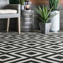 Kirkland's Home Rain Diamond Fringe Indoor/Outdoor Area Rug, 5X8- Outdoor Rugs