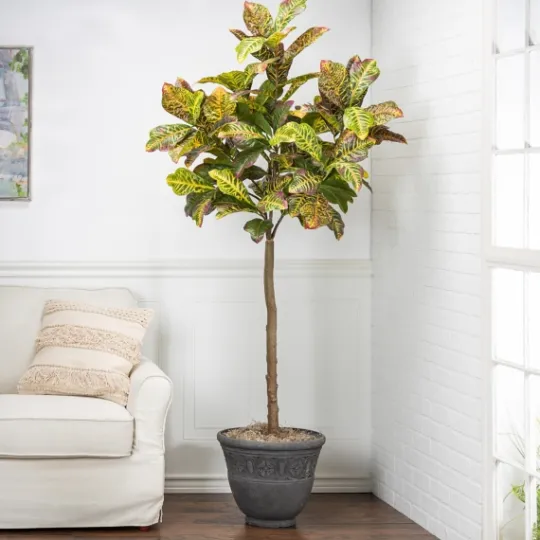 Kirkland's Home Real Touch Croton Leaf Tree In Black Pot, 6 Ft.- Trees & Topiaries