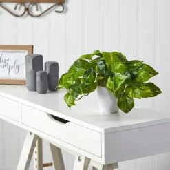 Kirkland's Home Real Touch Variegated Pothos In White Planter- Arrangements & Greenery