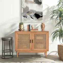 Kirkland's Home Reclaimed Pine And Woven Cane Cabinet- Cabinets & Sideboards