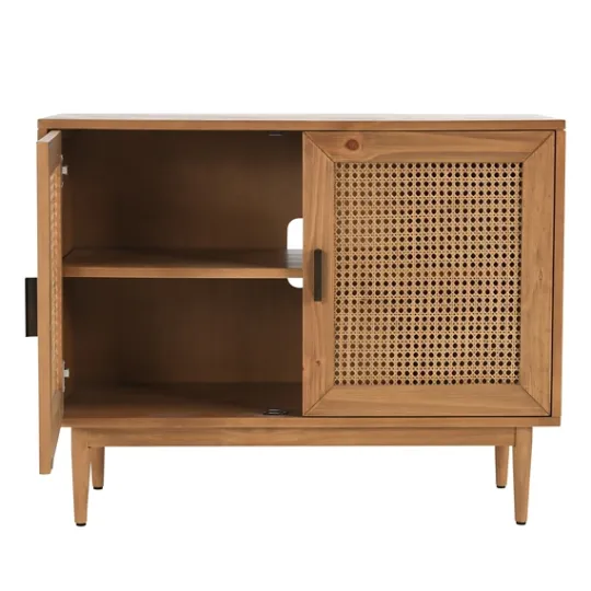 Kirkland's Home Reclaimed Pine And Woven Cane Cabinet- Cabinets & Sideboards