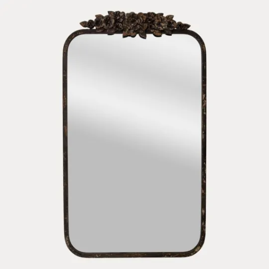 Kirkland's Home Rectangular Metal Flower Crest Wall Mirror- Decorative Mirrors