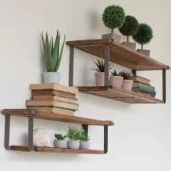 Kirkland's Home Recycled Wood And Metal Shelves, Set Of 2- Shelves