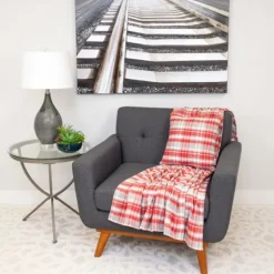 Kirkland's Home Red And Gray Plaid Cotton Throw- Blankets & Throws