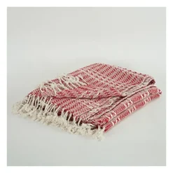 Kirkland's Home Red And Ivory Striped Cotton Throw- Blankets & Throws