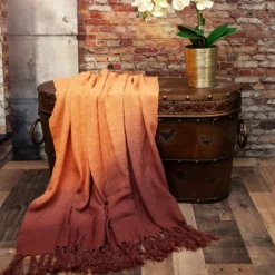 Kirkland's Home Red And Orange Ombre Fringed Throw- Blankets & Throws
