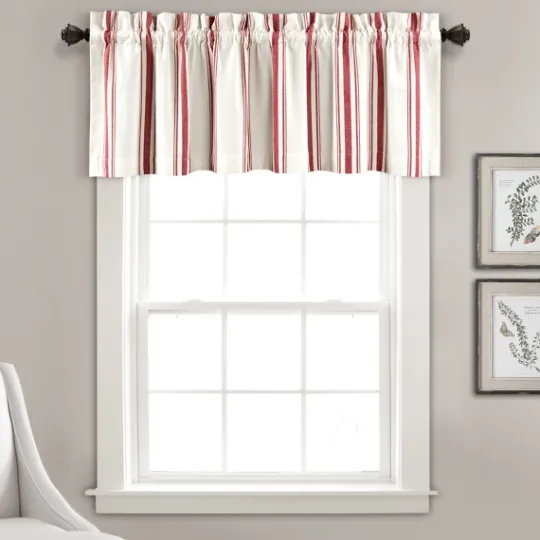 Kirkland's Home Red And White Farmhouse Stripe Valance- Curtains & Drapes