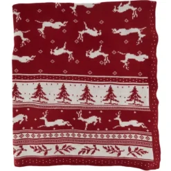 Kirkland's Home Red And White Stripe Reindeer Christmas Knit Throw- Blankets & Throws