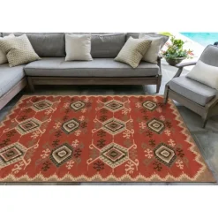 Kirkland's Home Red Bali Medallion Indoor/Outdoor Area Rug, 4X7- Outdoor Rugs