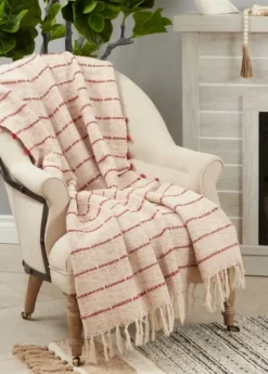 Kirkland's Home Red Beige Stripe Throw Blanket- Blankets & Throws