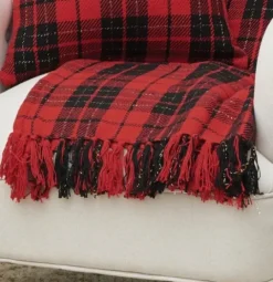 Kirkland's Home Red Black Plaid Throw Christmas Blanket- Blankets & Throws