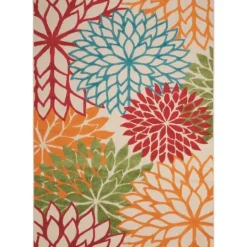 Kirkland's Home Red Bright Floral Burst Outdoor Area Rug, 5X7- Outdoor Rugs