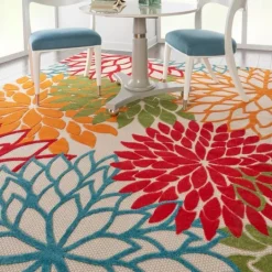 Kirkland's Home Red Bright Floral Burst Outdoor Area Rug, 7X10- Outdoor Rugs