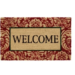 Kirkland's Home Red Damask Welcome Coir Doormat- Doormats