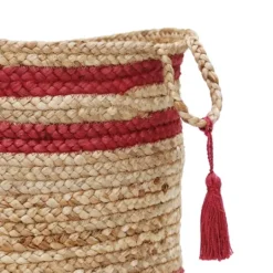Kirkland's Home Red Double Stripe Jute Basket With Handles, 17 In.- Baskets & Boxes