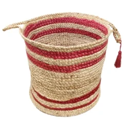 Kirkland's Home Red Double Stripe Jute Basket With Handles, 17 In.- Baskets & Boxes