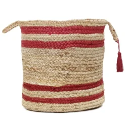 Kirkland's Home Red Double Stripe Jute Basket With Handles, 19 In.- Baskets & Boxes