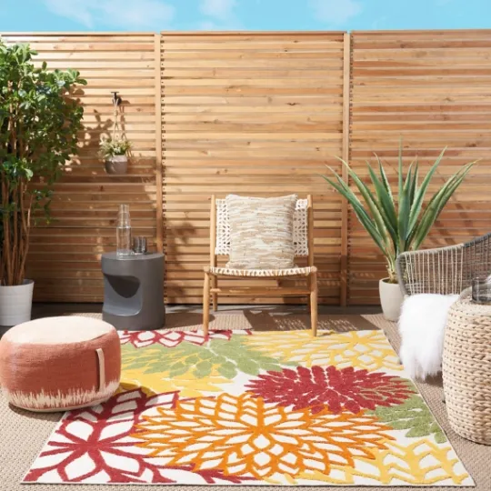 Kirkland's Home Red Floral Burst Outdoor Area Rug, 5X7- Outdoor Rugs