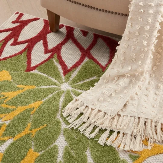 Kirkland's Home Red Floral Burst Outdoor Area Rug, 5X7- Outdoor Rugs