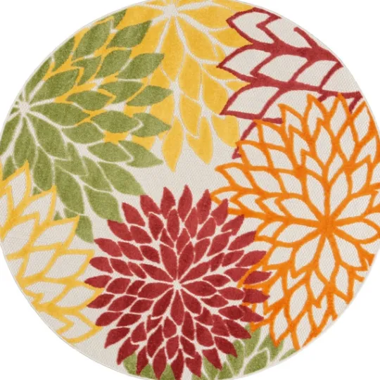 Kirkland's Home Red Floral Burst Outdoor Round Area Rug, 5 Ft.- Outdoor Rugs