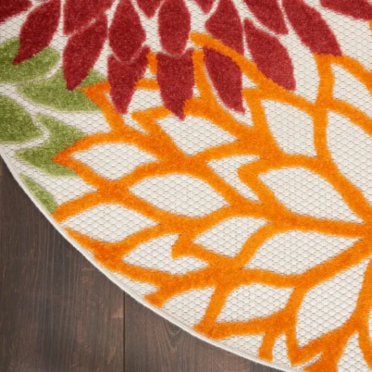 Kirkland's Home Red Floral Burst Outdoor Round Area Rug, 5 Ft.- Outdoor Rugs