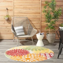 Kirkland's Home Red Floral Burst Outdoor Round Area Rug, 5 Ft.- Outdoor Rugs