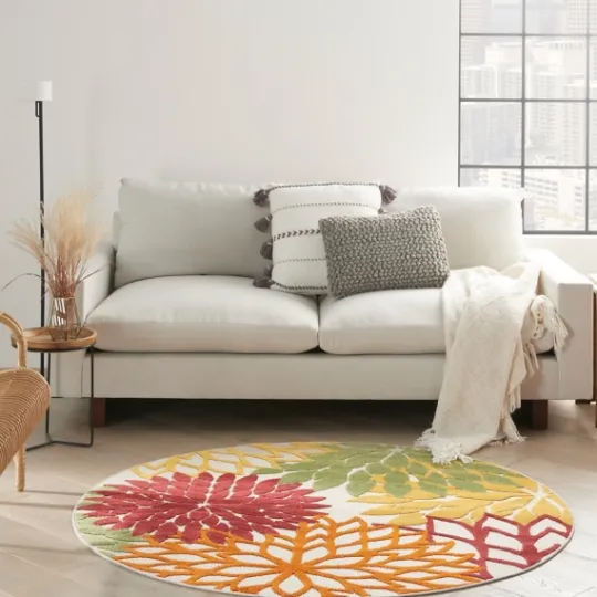 Kirkland's Home Red Floral Burst Outdoor Round Area Rug, 5 Ft.- Outdoor Rugs
