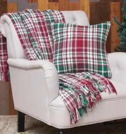 Kirkland's Home Red Green White Traditional Plaid Throw Blanket- Blankets & Throws