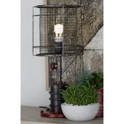 Kirkland's Home Red Iron Cage Shade Edison Table Lamp- Table Lamps