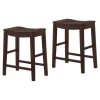 Kirkland's Home Red Mahogany Saddle Seat Counter Stools, Set Of 2- Bar Stools & Counter Height Stools