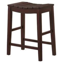 Kirkland's Home Red Mahogany Saddle Seat Counter Stools, Set Of 2- Bar Stools & Counter Height Stools