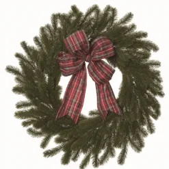 Kirkland's Home Red Plaid Ribbon Evergreen Christmas Wreath- Wreaths