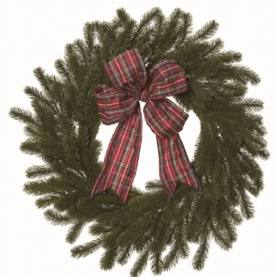 Kirkland's Home Red Plaid Ribbon Evergreen Christmas Wreath- Wreaths