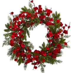Kirkland's Home Red Plum Blossom Pinecone Wreath, 24 In.- Wreaths