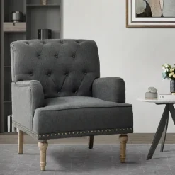 Kirkland's Home Reginald Charcoal Button Tufted Armchair- Accent Chairs