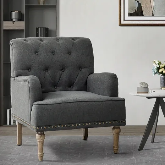 Kirkland's Home Reginald Charcoal Button Tufted Armchair- Accent Chairs