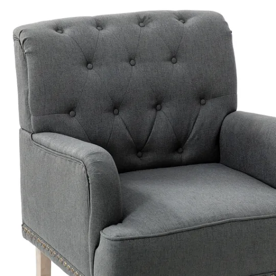 Kirkland's Home Reginald Charcoal Button Tufted Armchair- Accent Chairs