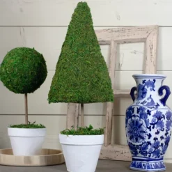 Kirkland's Home Reindeer Moss Cone Topiary In White Planter- Trees & Topiaries