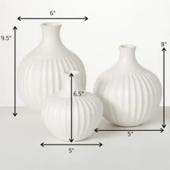 Kirkland's Home Ribbed Ceramic Bottle Vases, Set Of 3- Vases