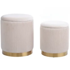 Kirkland's Home Ribbed Velvet Nesting Ottomans, Set Of 2- Benches & Ottomans