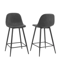 Kirkland's Home Rorke Vegan Leather Counter Stools, Set Of 2- Bar Stools & Counter Height Stools