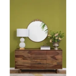 Kirkland's Home Round Antique Floral Scroll Mirror, 32 In.- Decorative Mirrors
