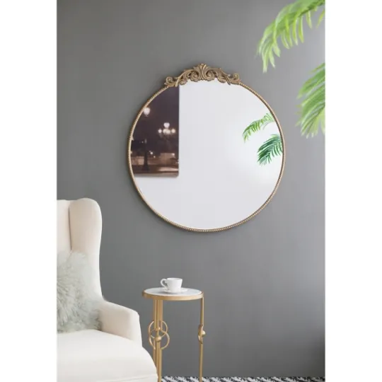 Kirkland's Home Round Antique Floral Scroll Mirror, 39 In.- Decorative Mirrors