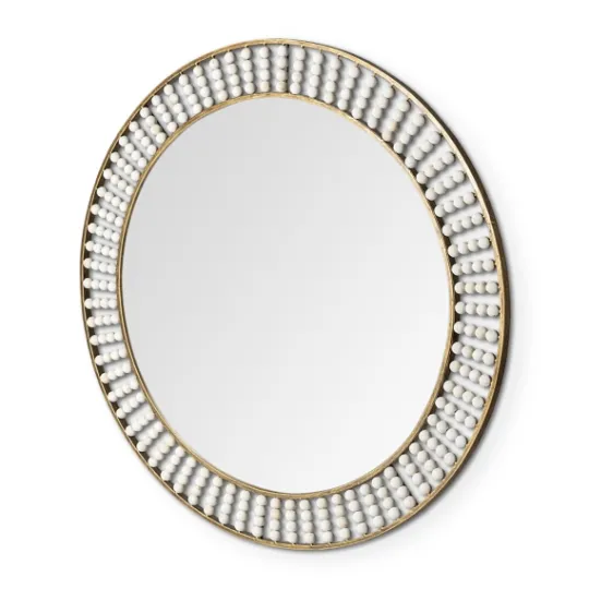 Kirkland's Home Round Antique Gold Double Beaded Mirror- Decorative Mirrors
