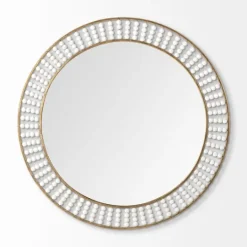 Kirkland's Home Round Antique Gold Double Beaded Mirror- Decorative Mirrors