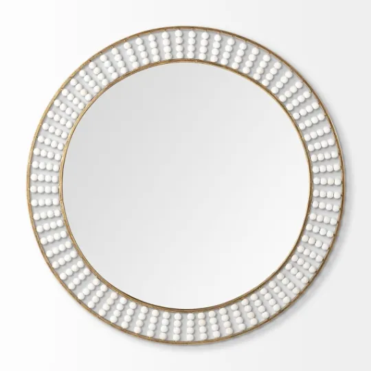 Kirkland's Home Round Antique Gold Double Beaded Mirror- Decorative Mirrors