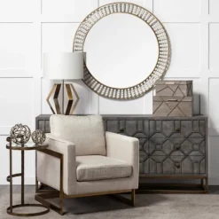 Kirkland's Home Round Antique Gold Double Beaded Mirror- Decorative Mirrors