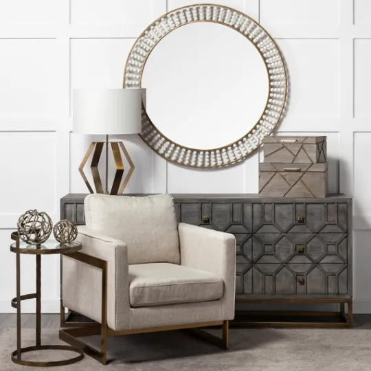 Kirkland's Home Round Antique Gold Double Beaded Mirror- Decorative Mirrors