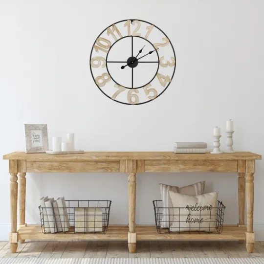 Kirkland's Home Round Black Metal Open Face Wall Clock- Clocks